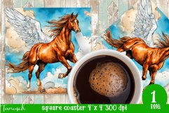 Watercolor horse memorial SQUARE COASTER sublimation PNG Product Image 1