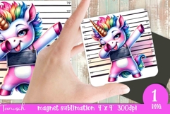 funny cartoon mugshot Unicorn magnet Sublimation PNG Product Image 1