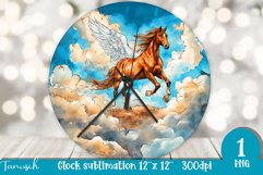 Watercolor horse &amp; flowers wall clock sublimation design PNG Product Image 1