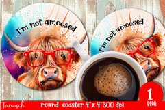 funny HIGHLAND COW round coaster sublimation PNG Product Image 1