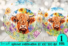 floral Highland Cow wind spinner sublimation design Product Image 1