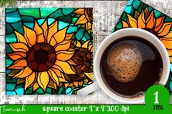 stained glass sunflower sublimation square coaster design Product Image 1