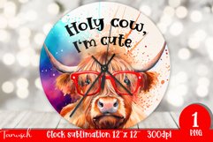 funny HIGHLAND COW wall clock sublimation PNG Product Image 1