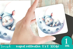 watercolor nursery Animals MAGNET sublimation / Baby Rhino Product Image 1