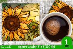 stained glass sunflower sublimation square coaster design Product Image 1