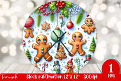 cute rustic Christmas Wall Clock sublimation / gingerbread Product Image 1