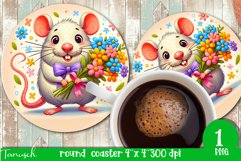 cute easter animals round coaster Sublimation / rat Product Image 1