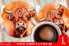 funny HIGHLAND COW round coaster sublimation PNG Product Image 1