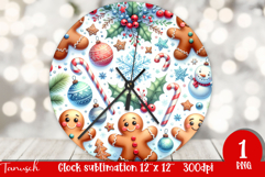 cute rustic Christmas Wall Clock sublimation / gingerbread Product Image 1