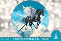 Watercolor horse &amp; flowers wall clock sublimation design PNG Product Image 1
