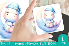 watercolor nursery Animals MAGNET sublimation / Baby Hippo Product Image 1