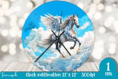Watercolor horse &amp; flowers wall clock sublimation design PNG Product Image 1