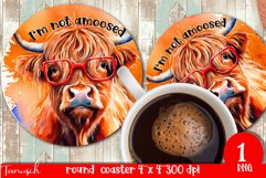 funny HIGHLAND COW round coaster sublimation PNG Product Image 1
