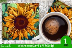 stained glass sunflower sublimation square coaster design Product Image 1