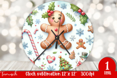 cute rustic Christmas Wall Clock sublimation / gingerbread Product Image 1