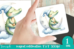 watercolor nursery Animals MAGNET sublimation / Baby Croco Product Image 1