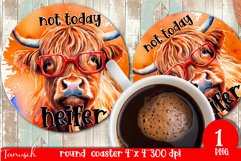 funny HIGHLAND COW round coaster sublimation PNG Product Image 1