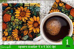 stained glass sunflower sublimation square coaster design Product Image 1