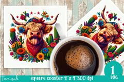 4 July cowboy highland cow square coaster Sublimation USA Product Image 1