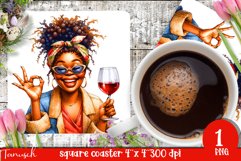 funny Mother&#039;s DAY Wine square coaster Sublimation Coffee Product Image 1