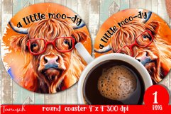 funny HIGHLAND COW round coaster sublimation PNG Product Image 1