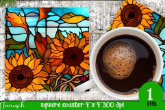 stained glass sunflower sublimation square coaster design Product Image 1