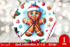 cute rustic Christmas Wall Clock sublimation / gingerbread Product Image 1