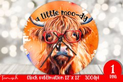 funny HIGHLAND COW wall clock sublimation PNG Product Image 1
