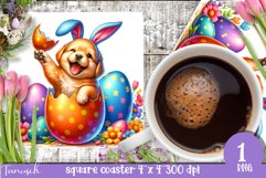 cute EASTER dog flowers square coaster Sublimation PNG Product Image 1