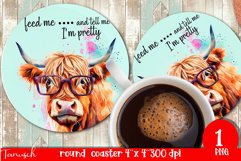 funny HIGHLAND COW round coaster sublimation PNG Product Image 1