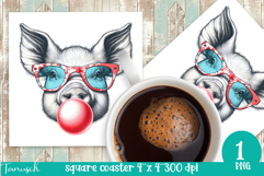 cute pig with bubble gum Square Coaster Sublimation PNG Product Image 1