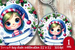 Christmas whimsical elf round keychain Sublimation Product Image 1