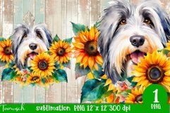 watercolor Bearded Collie dog sublimation PNG Product Image 1