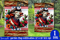4 July cowboy cow Garden Flag Sublimation Texas USA Product Image 1