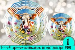 Cow &amp; flowers wind spinner sublimation floral design PNG Product Image 1