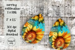 Watercolor sunflowers and glitter earrings Sublimation PNG Product Image 1