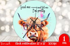 funny HIGHLAND COW wall clock sublimation PNG Product Image 1