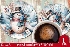 cute rustic Christmas snowman round coaster Sublimation Product Image 1