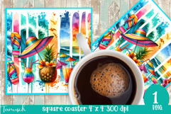 cute SUMMER holidays square coaster Sublimation beach design Product Image 1