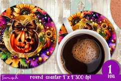 funny FALL Pumpkin with Bow Round Coaster sublimation PNG Product Image 1