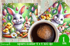 cute EASTER rabbit Square Coaster spring Sublimation PNG Product Image 1
