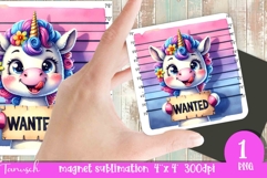 funny cartoon mugshot Unicorn magnet Sublimation PNG Product Image 1