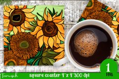 stained glass sunflower sublimation square coaster design Product Image 1