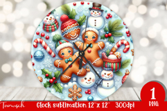 cute rustic Christmas Wall Clock sublimation / gingerbread Product Image 1