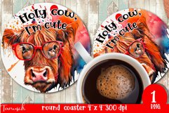 funny HIGHLAND COW round coaster sublimation PNG Product Image 1