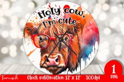 funny HIGHLAND COW wall clock sublimation PNG Product Image 1