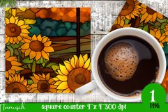 stained glass sunflower sublimation square coaster design Product Image 1