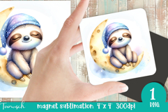 watercolor nursery Animals MAGNET sublimation / Baby Sloth Product Image 1