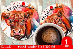 funny HIGHLAND COW round coaster sublimation PNG Product Image 1