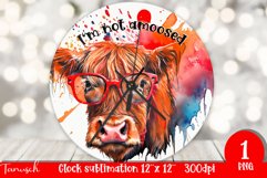 funny HIGHLAND COW wall clock sublimation PNG Product Image 1